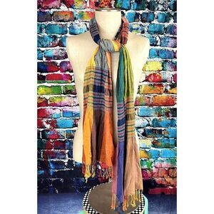 Dimri Multi Color Plaid Boho Neck Scarf Patchwork Colorful
